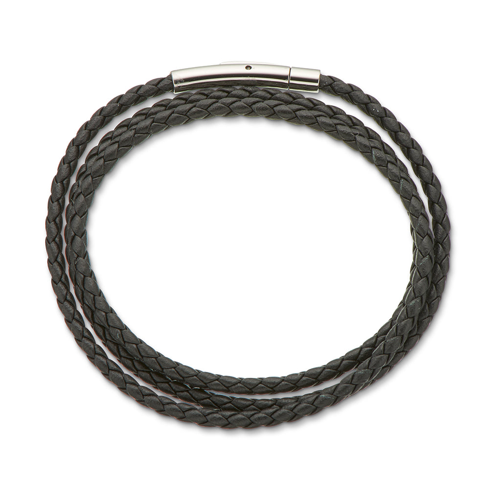 Fine Leather Plaited Wrap Bracelet 55cm / Black