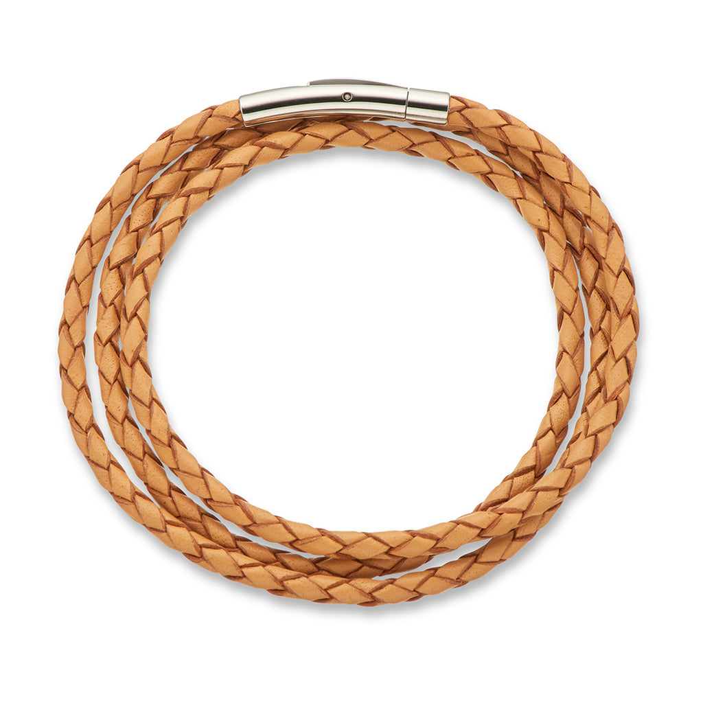 Fine Leather Plaited Wrap Bracelet 55cm / Natural