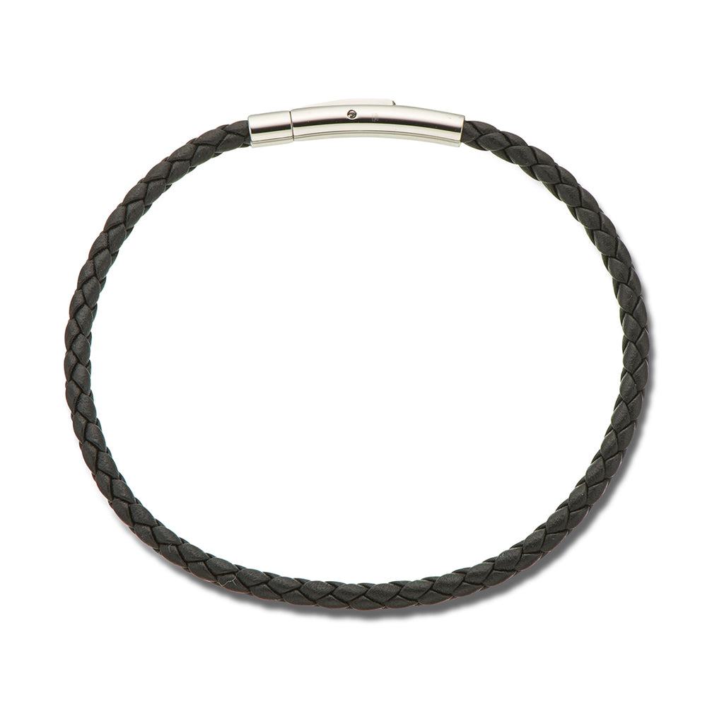 Fine Leather Plaited Bracelet 19cm / Black
