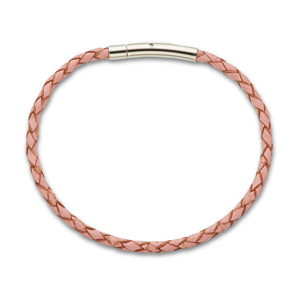 Fine Leather Plaited Bracelet 19cm / Pink
