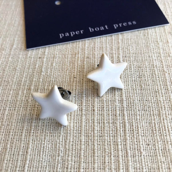 Ceramic Star Stud Earrings / White