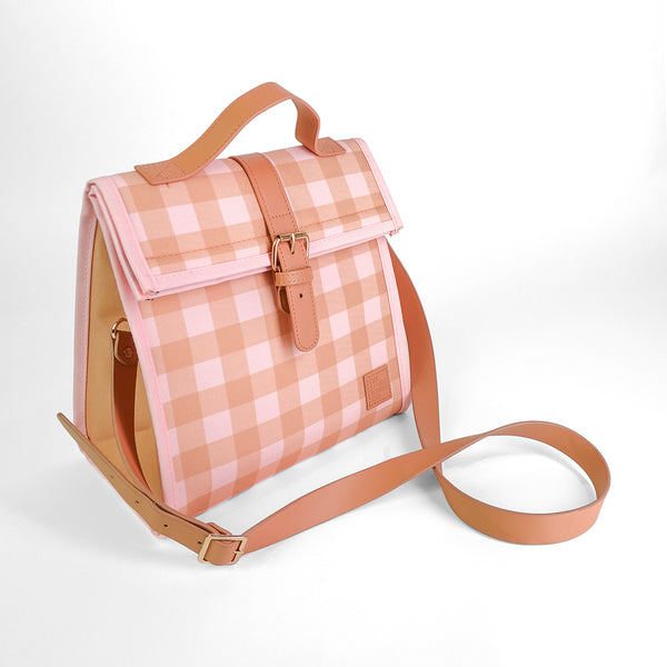 Lunch Satchel / Pink & Mustard Gingham 'Rose All Day'