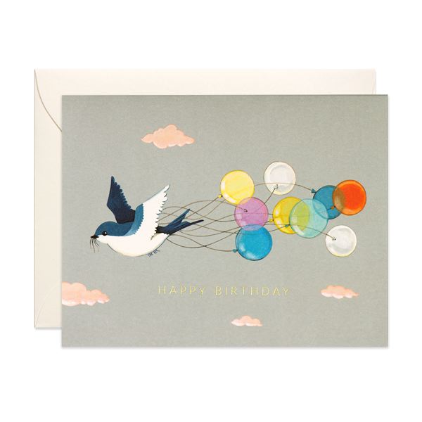 Birthday Card / Swallow & Balloons