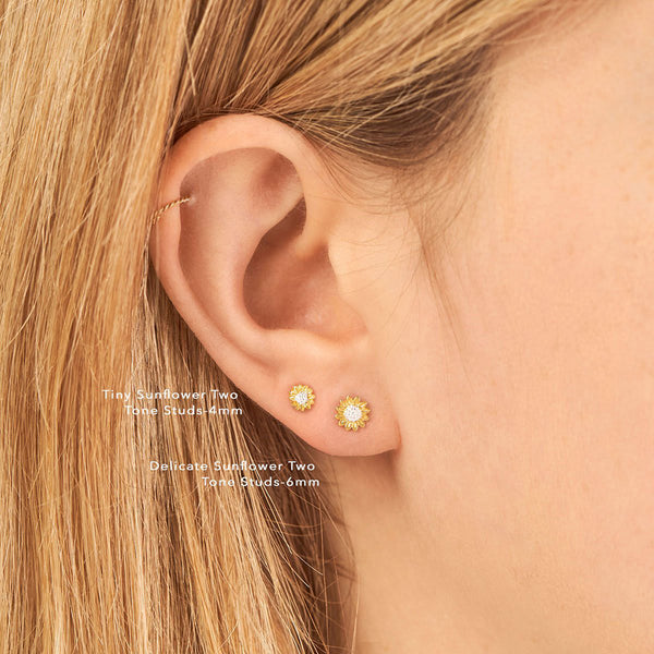 Delicate Sunflower Studs/ Two Tone