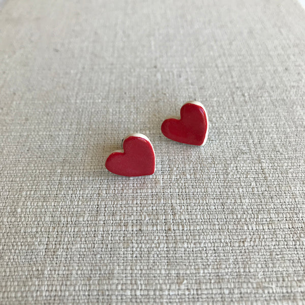 Ceramic Heart Earrings / Red