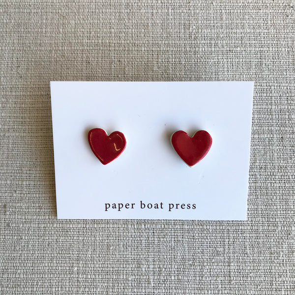 Ceramic Heart Earrings / Red