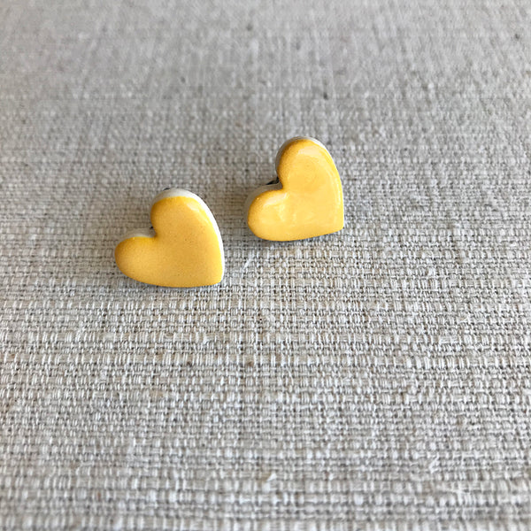 Ceramic Heart Earrings / Yellow