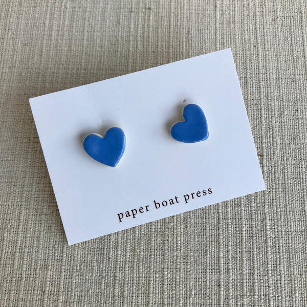 Ceramic Heart Earrings / Light Blue