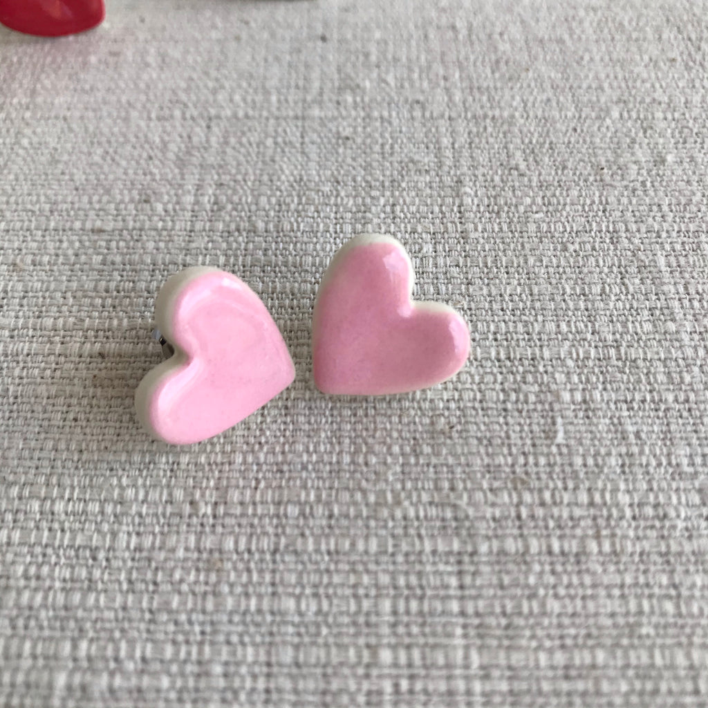 Ceramic Heart Earrings / Pink